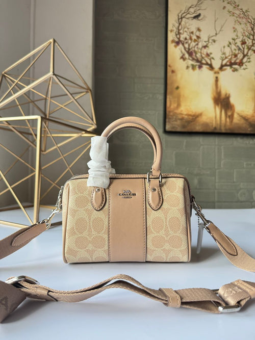 Coach Rowan Satchel – Signature Canvas with Center Stripe