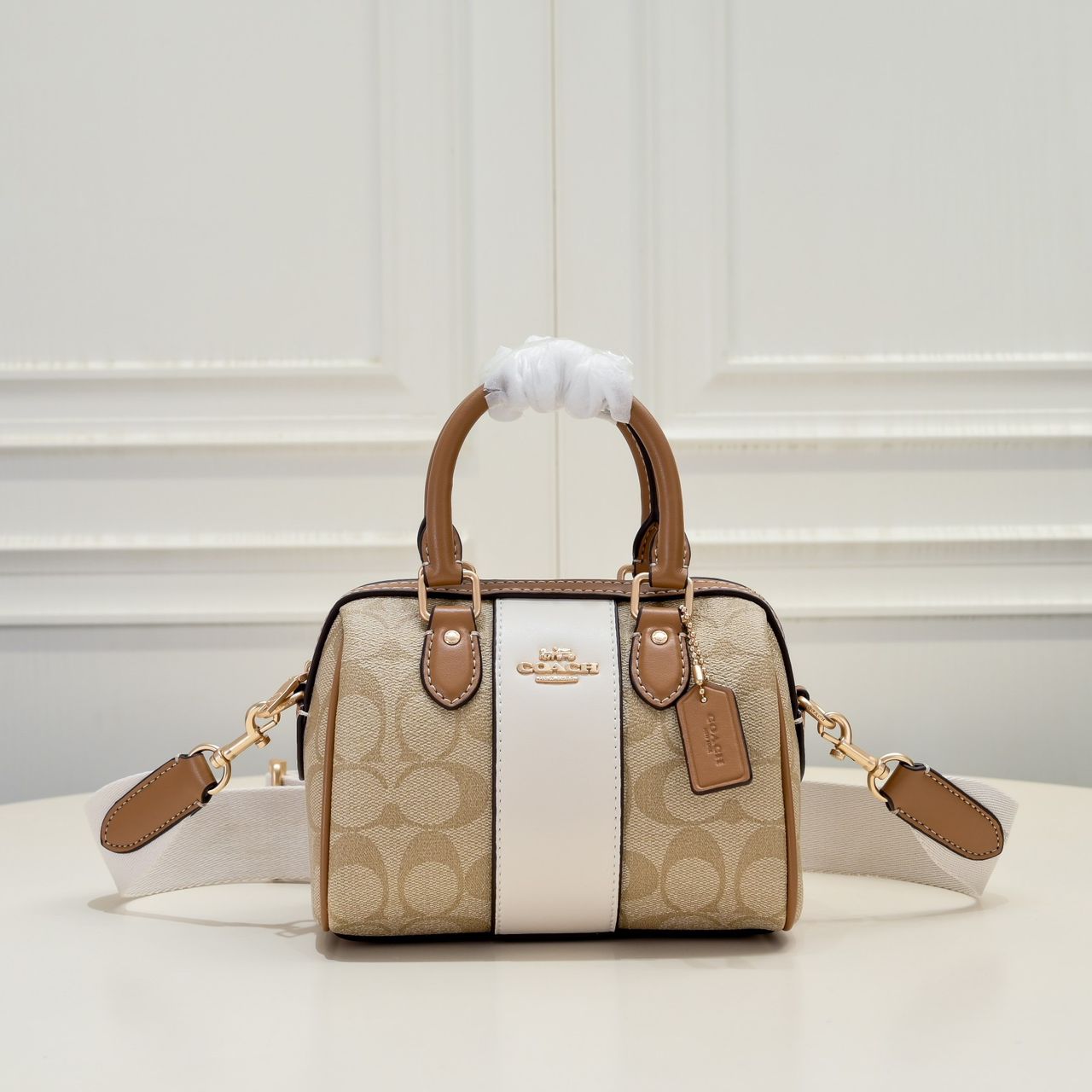 Coach Rowan Satchel – Signature Canvas with Center Stripe