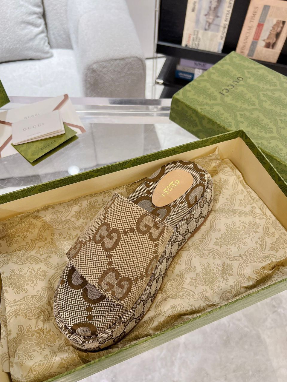 Gucci GG Canvas Platform Slides