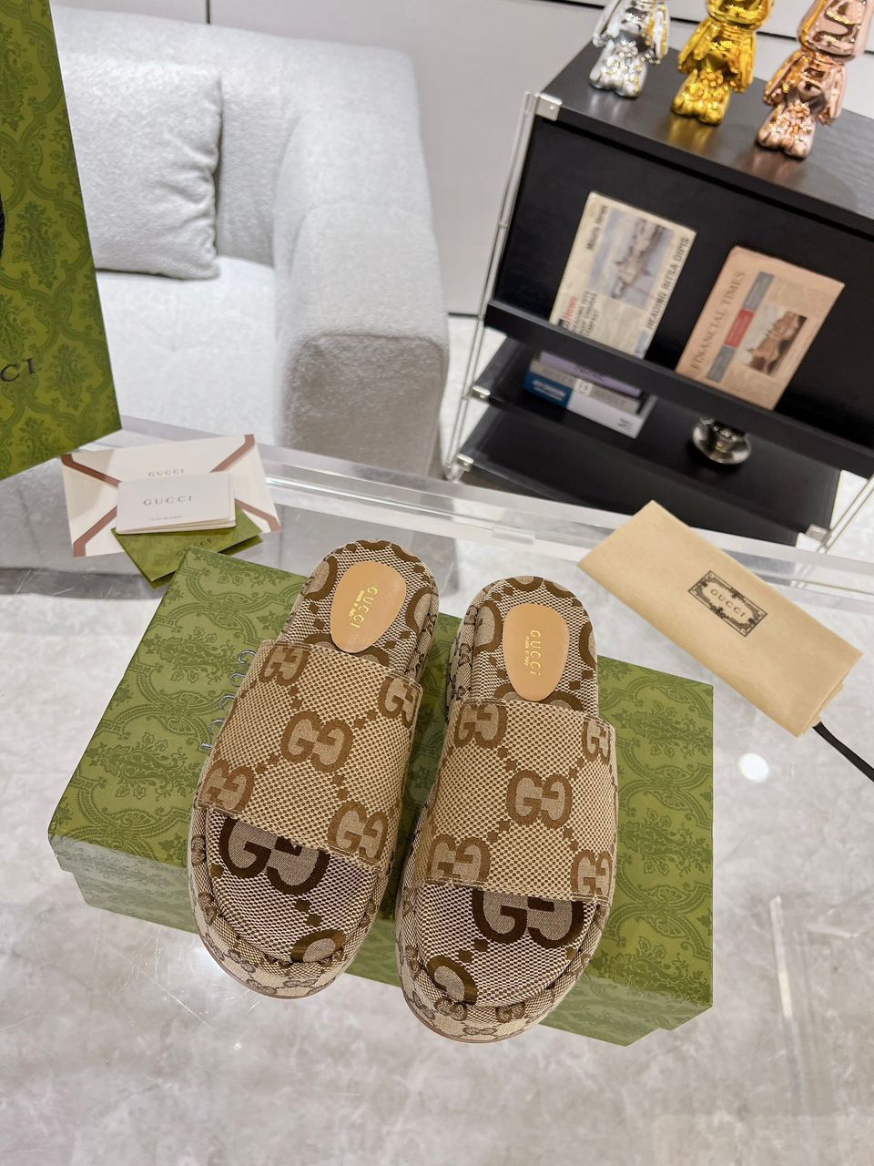Gucci GG Canvas Platform Slides