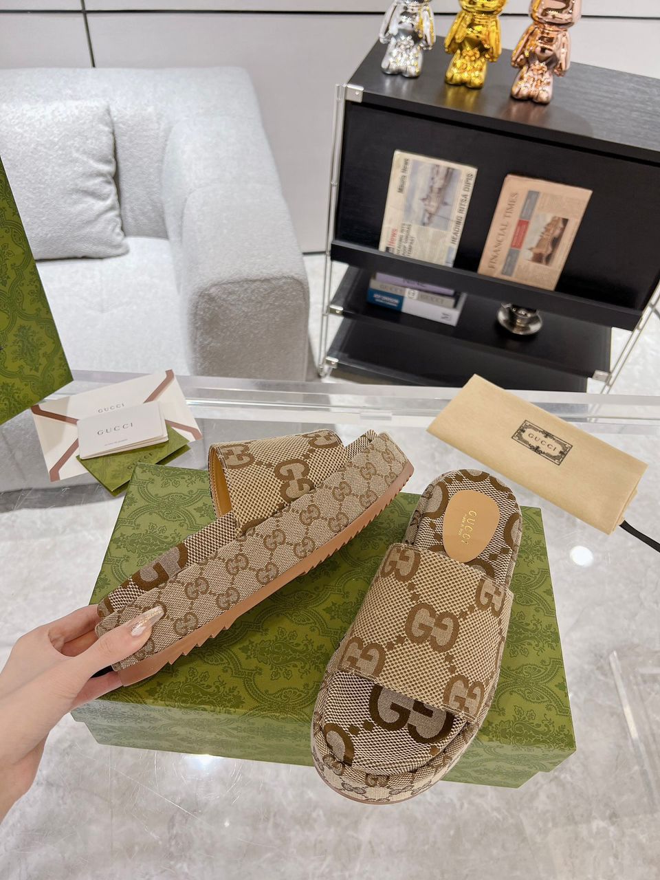 Gucci GG Canvas Platform Slides