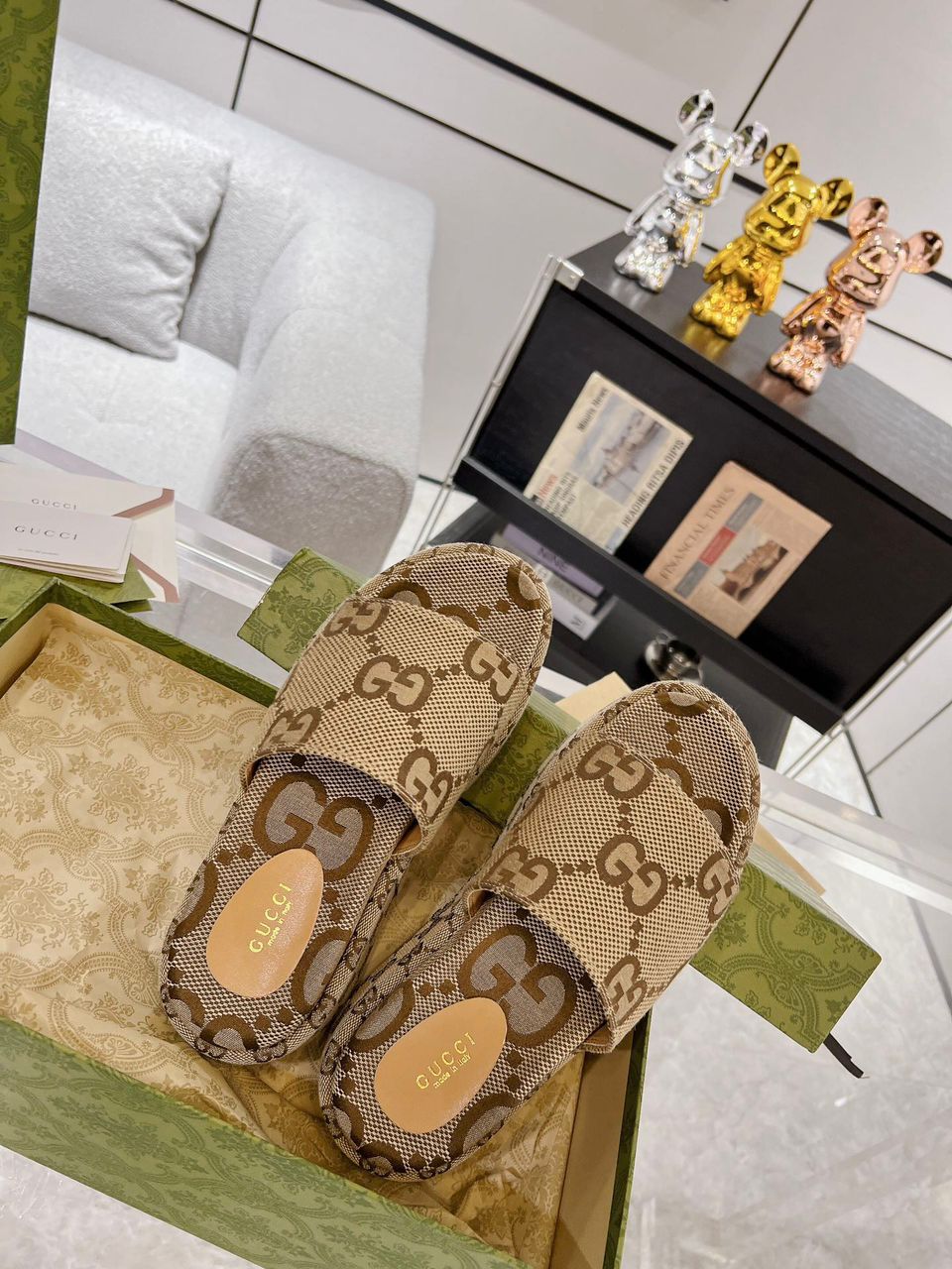 Gucci GG Canvas Platform Slides